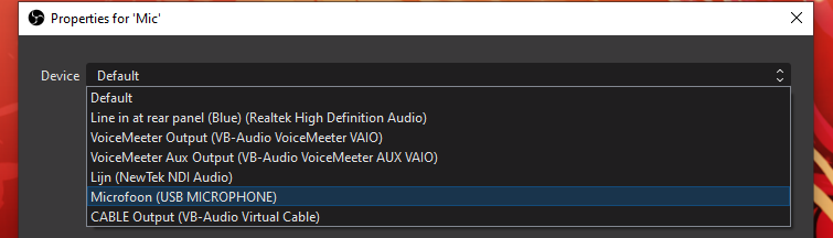 Audio device stopped working in OBS Studio: choose the right audio device